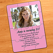 Fotopuzzle Geburtstagseinladung, 12,7 cm x 17,8 cm, Farbe: Pink