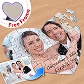 Personalisierte Herzpuzzles, purpurner Rahmen
