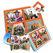 Individuelles Vier-Bilder-Collage-Puzzle in Halloween-Orange zur Party