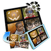 Individuelles Vier-Bilder-Collagepuzzle in Halloween-Schwarz zur Party
