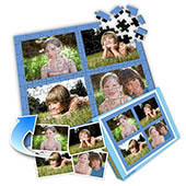 Individuelles Vier-Bilder-Collage-Puzzle in Babyblau