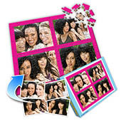 Individuelles Vier-Bilder-Collage-Puzzle in Dunkelrosa