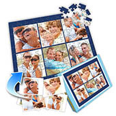 Individuelles Sechs-Bilder-Collage-Puzzle in Dunkelblau - Sommer