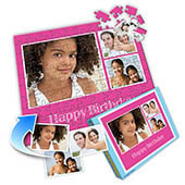 Individuelles Drei-Fotos-Collage-Puzzle in kräftigem Rosa