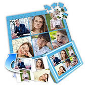 Individuelles Sechs-Fotos-Collage-Puzzle in Babyblau