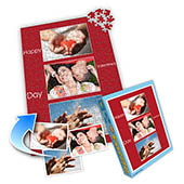 Drei-Fotos-Collage-Puzzle in klassischem Rot, frohen Valentinstag, Portrait