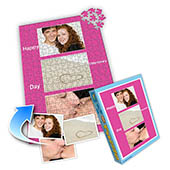 Individuelles Drei-Fotos-Collage-Puzzle in knalligem Pink, frohen Valentinstag
