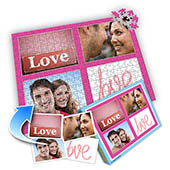 Individuelles Vier-Bilder-Collagepuzzle in knalligem Pink zum Valentin