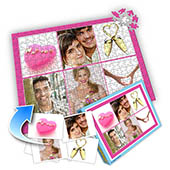 Individuelles Sechs-Fotos-Collage-Puzzle in knalligem Pink - romantische Liebe