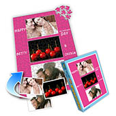 Individuelles grosses Drei-Fotos-Collage-Puzzle in knalligem Pink - frohen Valentinstag