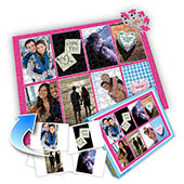 Individuelles grosses Acht-Fotos-Collage-Puzzle in knalligem Pink - von der Romanze geküsst