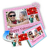 Drei-Fotos-Collage-Puzzle in Babyrosa - frohen Valentinstag