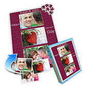 Individuelles Drei-Fotos-Collage-Puzzle in Tyrianpurpur - frohen Valentinstag