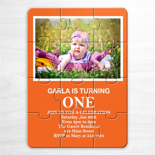 Kindergeburtstag, Fotopuzzleeinladung, Orange