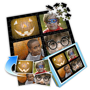 Individuelles Vier-Bilder-Collagepuzzle in Halloween-Schwarz zur Party