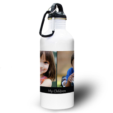 Collage Zwei Fotos Schwarz Wasserflasche personalisieren