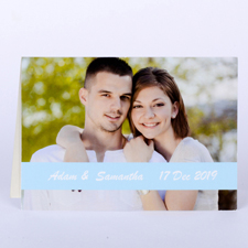 Klassische Hochzeitskarte, Querformat 12,7 cm x 17,8 cm, Doppelkarte Babyblau, lässig