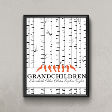 Stammbaum Acht Orangen Vögel Personalisiertes Poster Klein 21,6 x 27,9 cm
