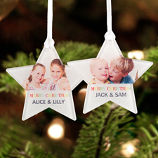 Merry Christmas Personalized Photo Acrylic Star Ornament
