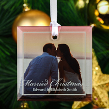 Glücklich verheiratet Weihnachten Glasschmuck Personalisieren Foto Quadrat