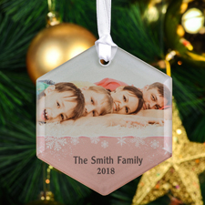 Familie auf Schneeflocke Personalisiert Bedruckter Schmuck aus Glas Sechseck