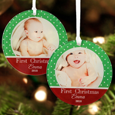 First Christmas Personalized Photo Acrylic Round Ornament