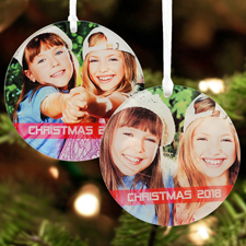 Red Christmas Personalized Photo Acrylic Round Ornament