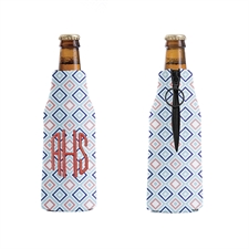 Bestickte Karos Blau Rosa Personalisierter Flaschenkühler mit Reißverschluss