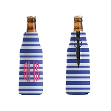 Bestickt Blaue Steifen Personalisierter Flaschenkühler mit Reißverschluss