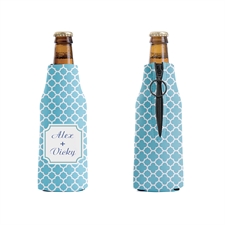 Aqua Marokkomuster Personalisierter Flaschenkühler mit Reißverschluss
