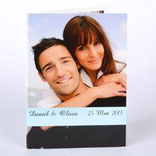 Hochzeitskarte, Hochformat 12,7 cm x 17,8 cm, Doppelkarte Babyblau, lässig