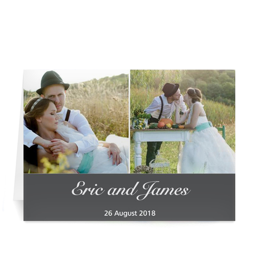 Hochzeitskarte, 2 Fotos, 12,7 cm x 17,8 cm, Doppelkarte Anthrazit
