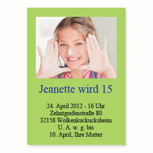 Geburtstagseinladung, 12,7 cm x 17,8 cm,  einfache Karte, Lindgrün