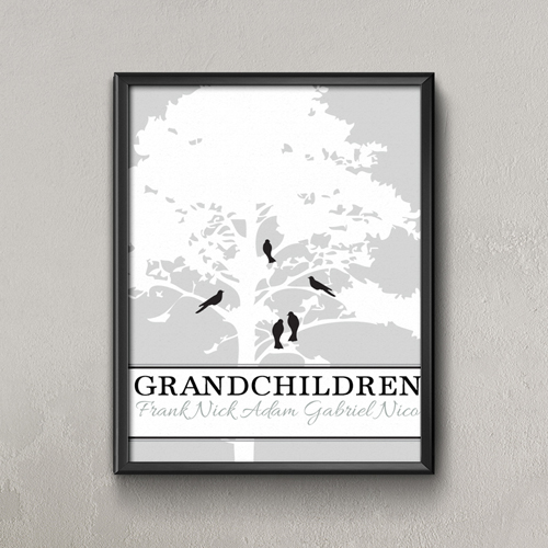 Weißer Stammbaum Fünf Vögel Personalisiertes Poster Klein 21,6 x 27,9 cm