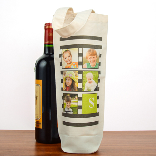 Fotocollage Weintasche Personalisieren mit schwarzen Streifen