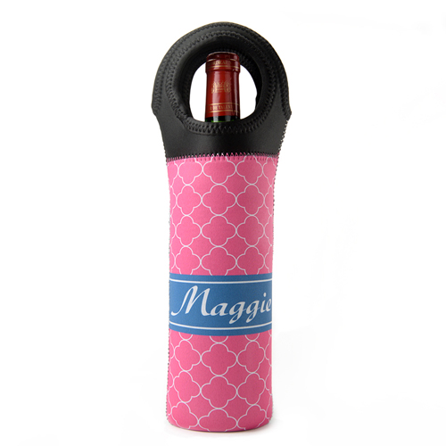 Kleeblatt Pink Weintasche aus Neopren Vorderseite Personalisieren