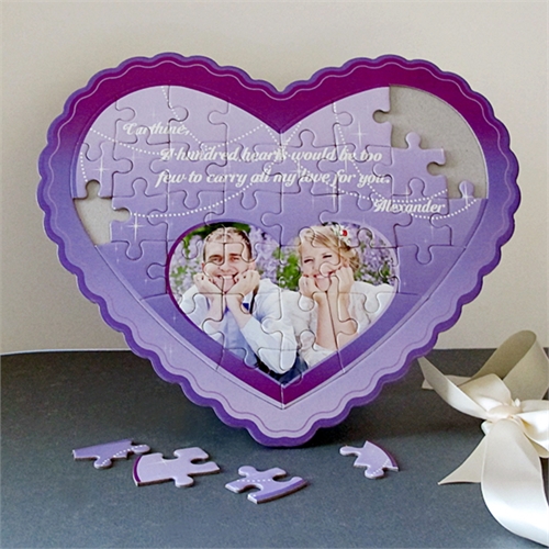 I love you Personalisiertes Herzpuzzle Ich liebe Dich lila