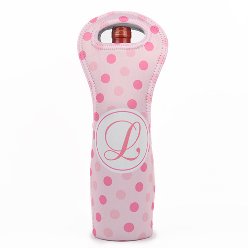 Pink Polka Punkte Weintasche aus Neopren Beide Seiten Personalisieren