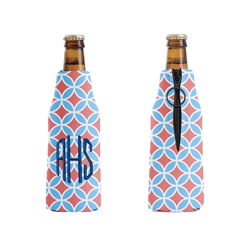 Bestickt Blaue Rosa Kreise Personalisierter Flaschenkühler mit Reißverschluss
