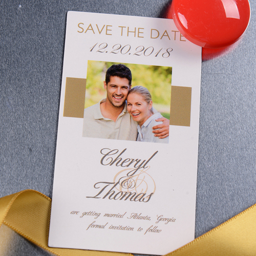Save the Date Foto Magnet Gold Personalisieren 5,08 x 8.89 cm