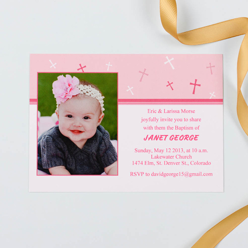 Kreuz Konfirmation Kommunion Rosa für Tochter Einladungskarte Personalisieren 127x178
