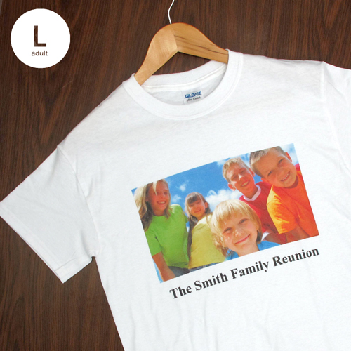 Größe L, T-Shirt, Weiss, Foto & Text, Personalisiert, 100% Baumwolle