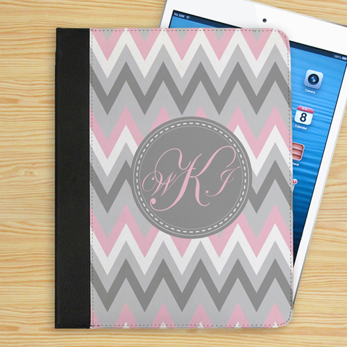 Monogramm Pink Weiß Grau Zickzack iPad Case Personalisieren