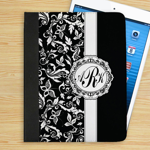 Monogramm Schwarzer Damast iPad Folio Case Personalisieren