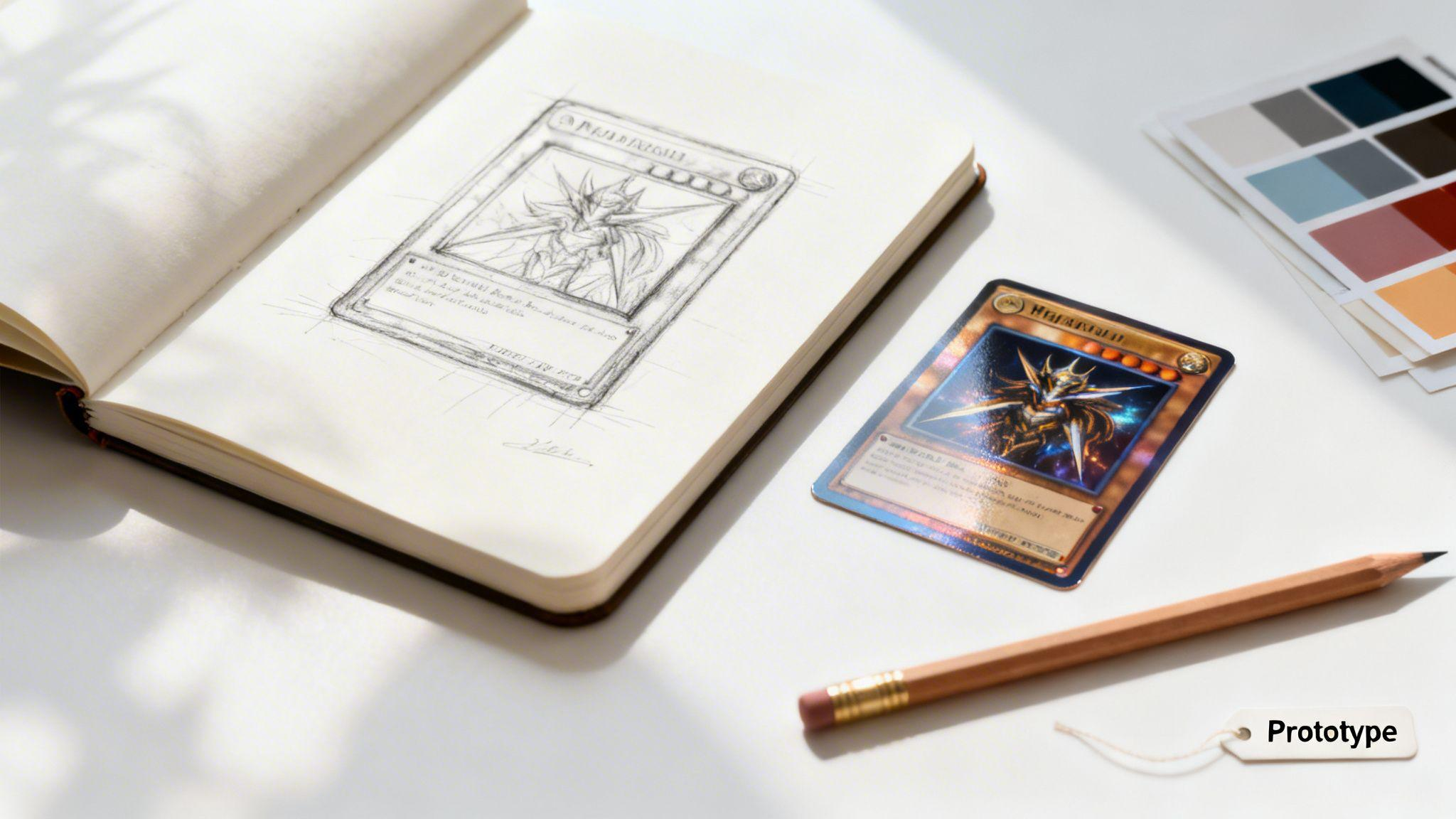 Skizze einer Trading Card als Prototyp
